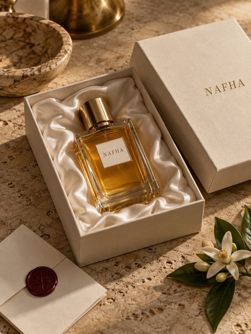 Le coffret NAFHA, doublé de soie, et son sceau de cire.